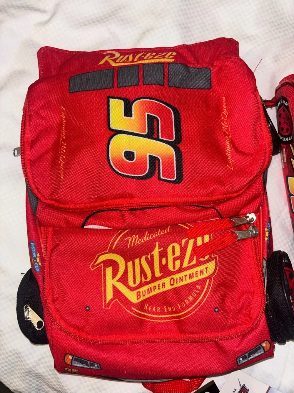 New Disney Pixar Cars Lightning McQueen Rust-eze Red Kids Backpack + lunch bag - Picture 3 of 10